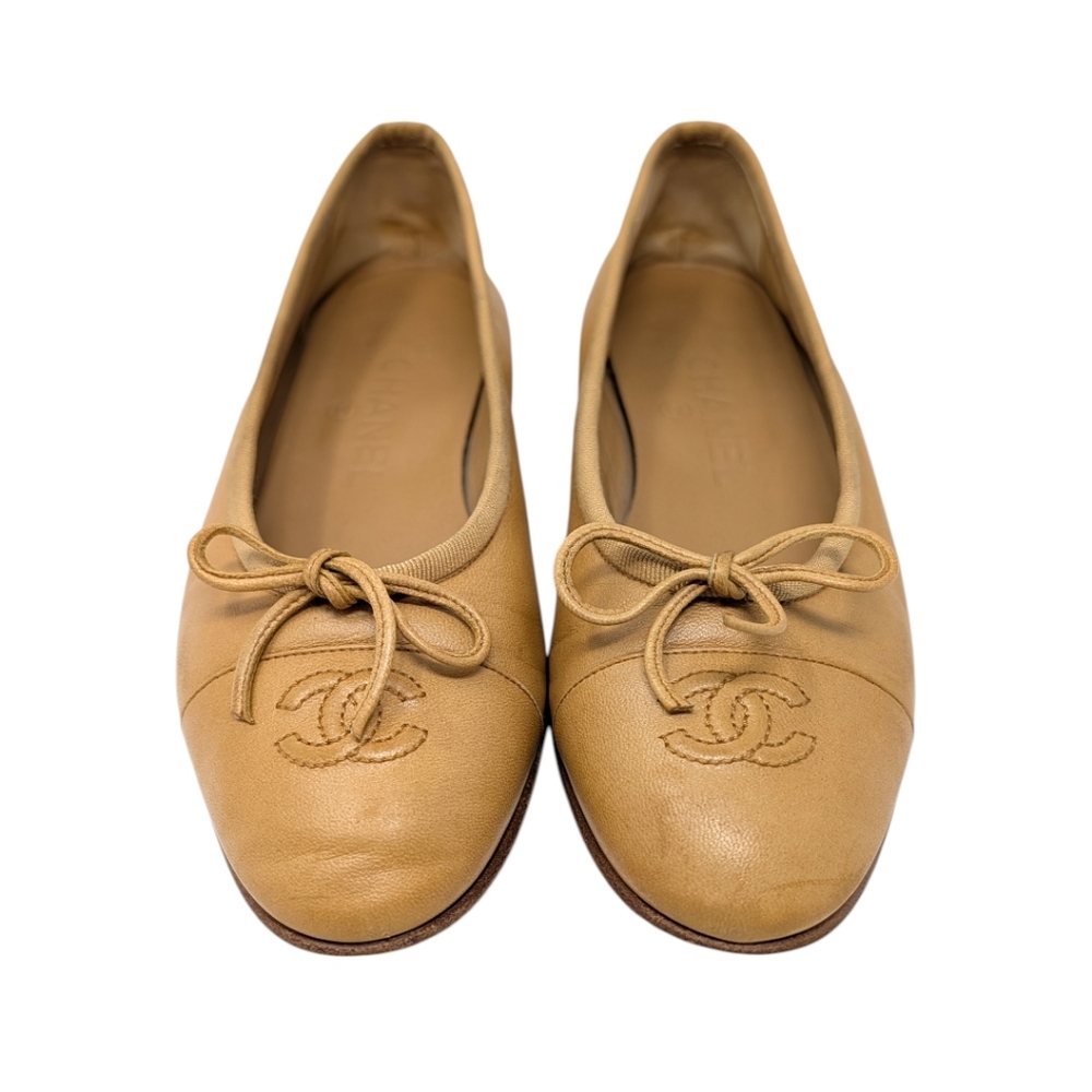Chanel Ballet Flats Ballerinas CC Logo Cap Toe Nude Beige Tan Leather 36.5 | 6 - Picture 2 of 13